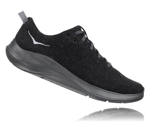 Hoka One One Hupana Flow Wool Mens UK - Black / Grey Road Running Shoes - PWKXC8231